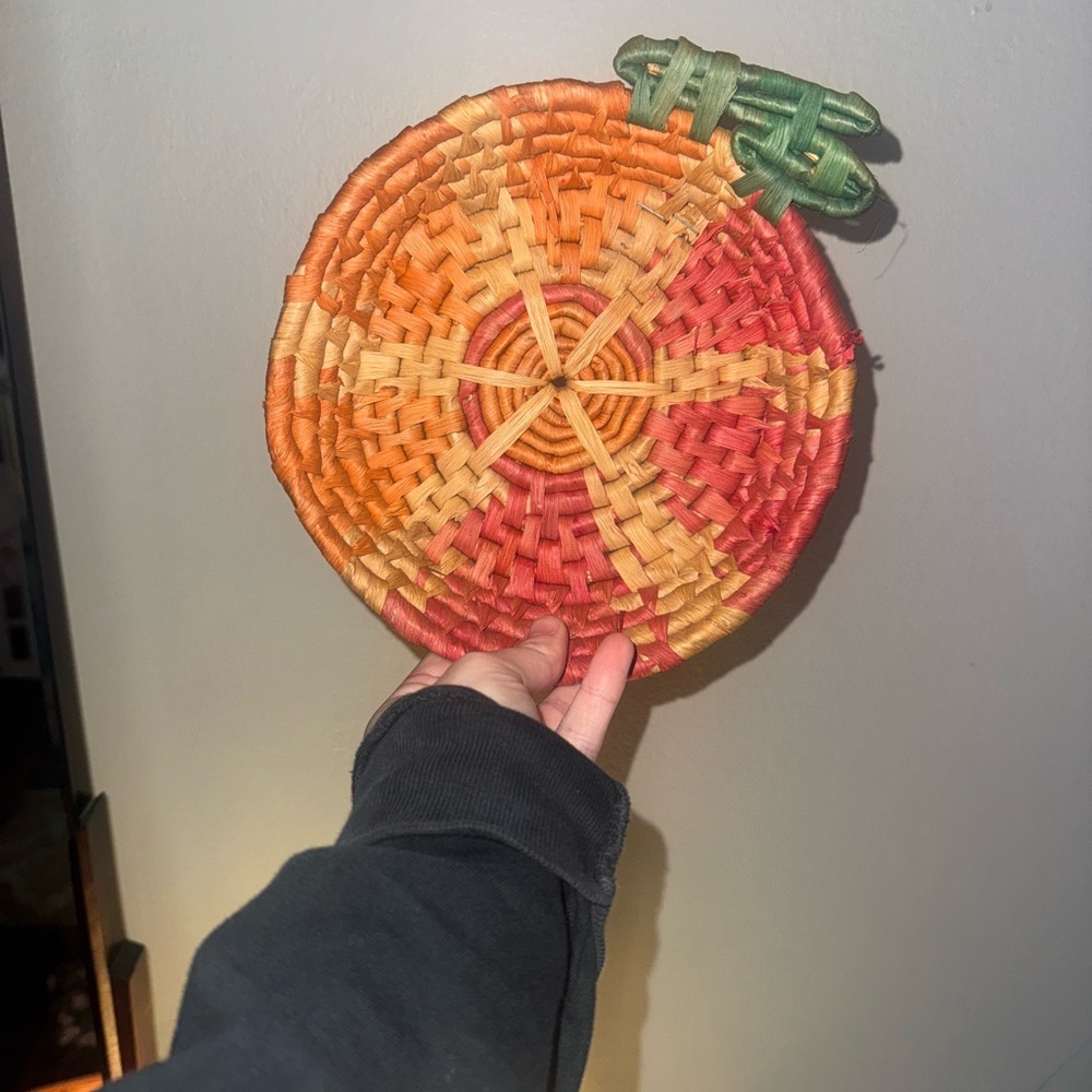 Vintage Woven Peach Basket Boho Wall Decor